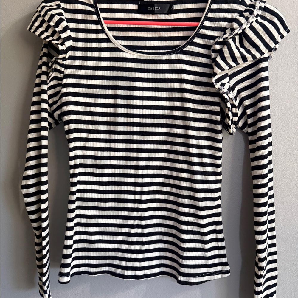Black and White Striped Women's Top